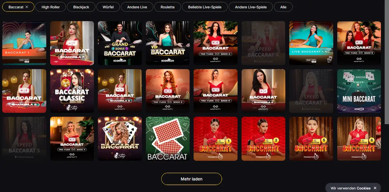 Baccarat-Tische im Winhero Live-Casino