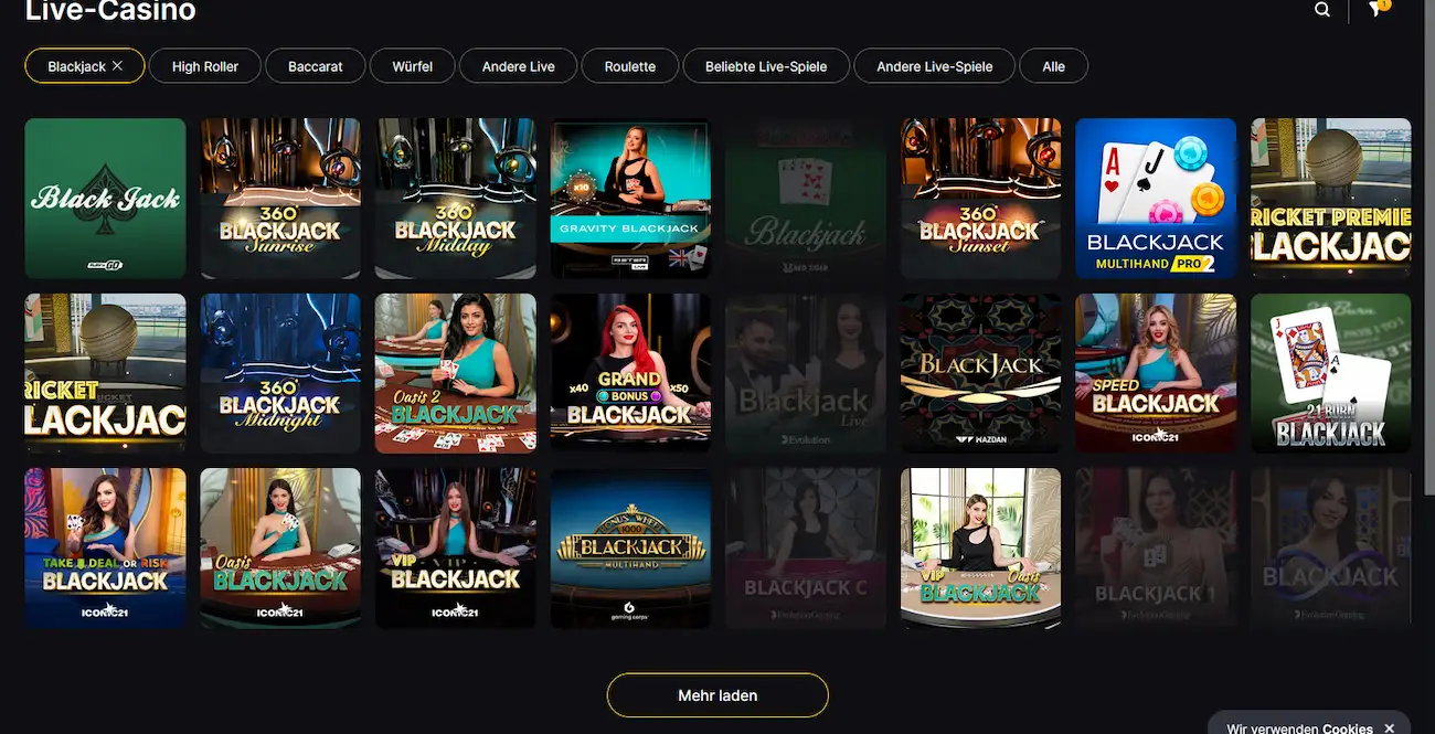 Blackjack-Tische im Live-Casino von Winhero