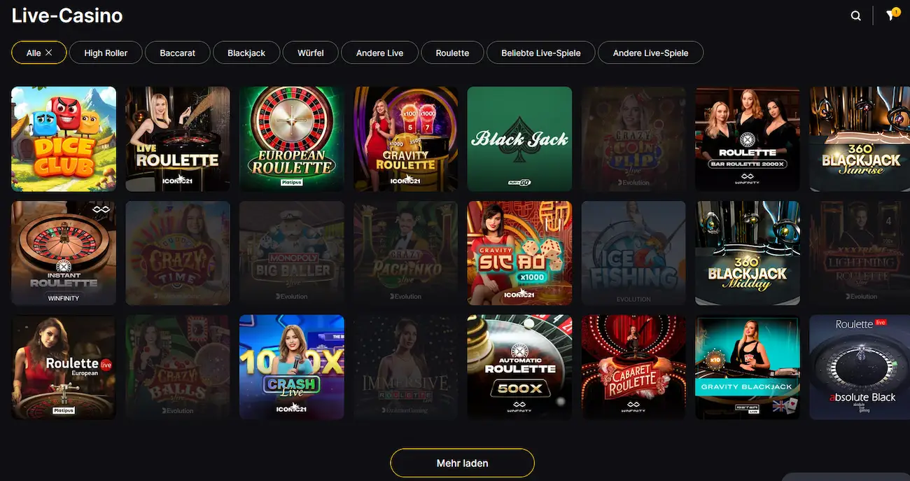Live-Casino-Tische im Winhero Casino mit Roulette und Blackjack