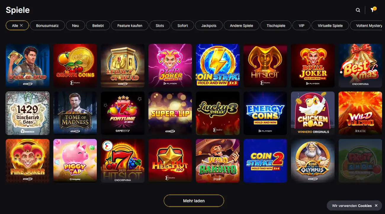 Auswahl an Spielautomaten im Winhero Casino